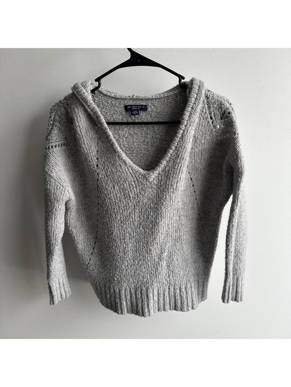 American Eagle Sweater Womens Small Hooded Chunky Knit Wool Blend Gray Jegging